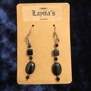 Black wire hook dangle earrings